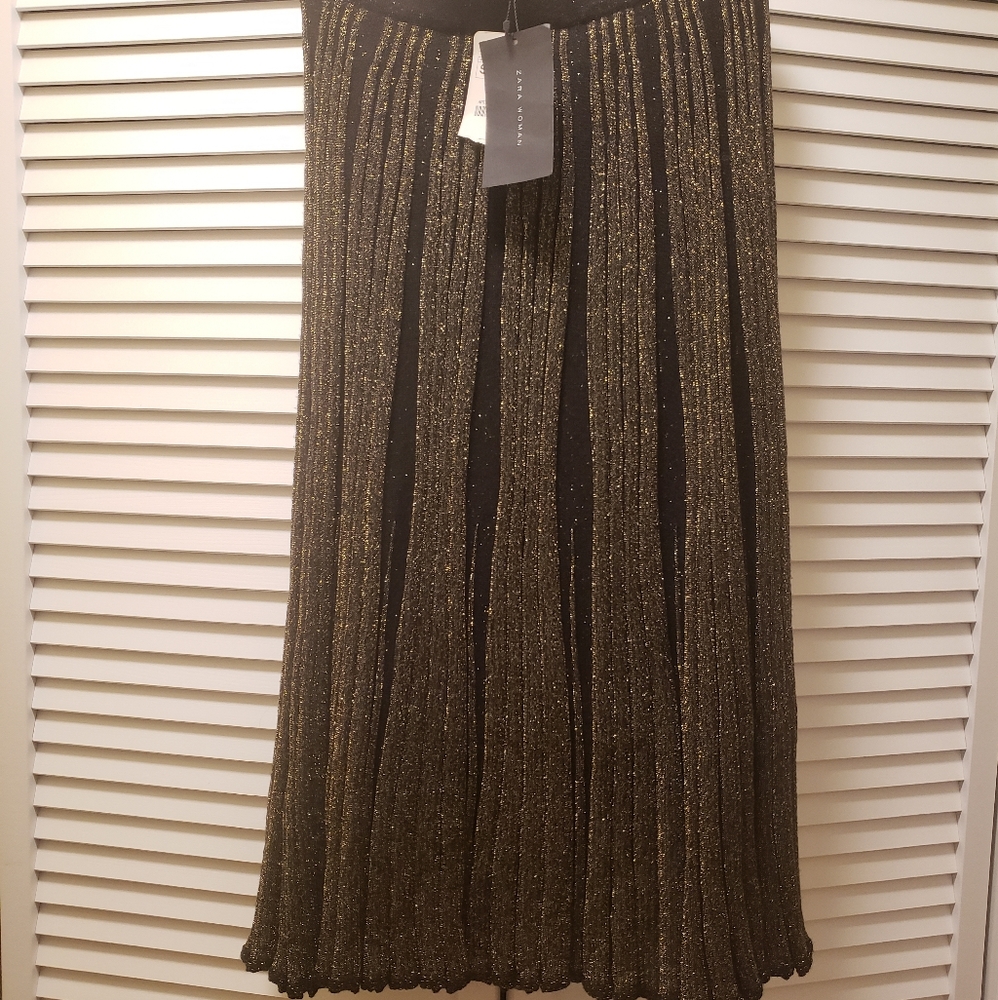 Zara Women A-line Black and Gold skirt